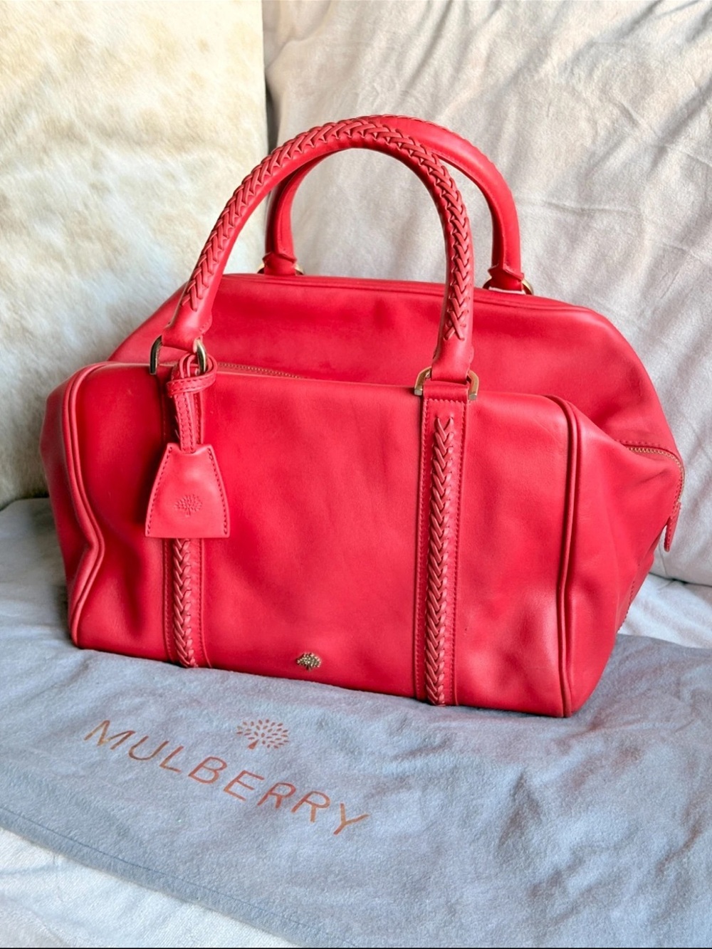 Mulberry Bright Red Braided-Handle Leather Satchel